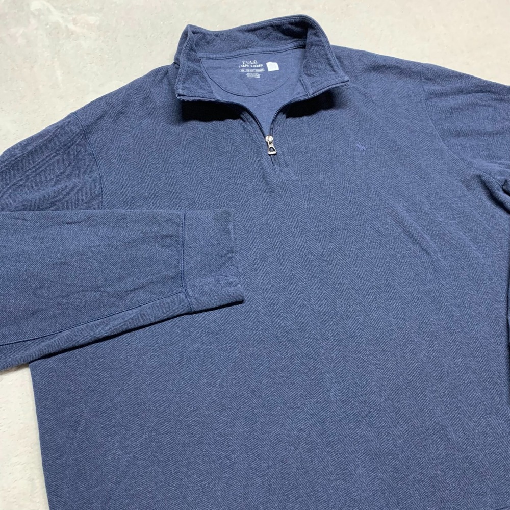 Polo Ralph Lauren Sweater Mens 2XL XXL Double Knit Jersey Quarter Zip Pull Over